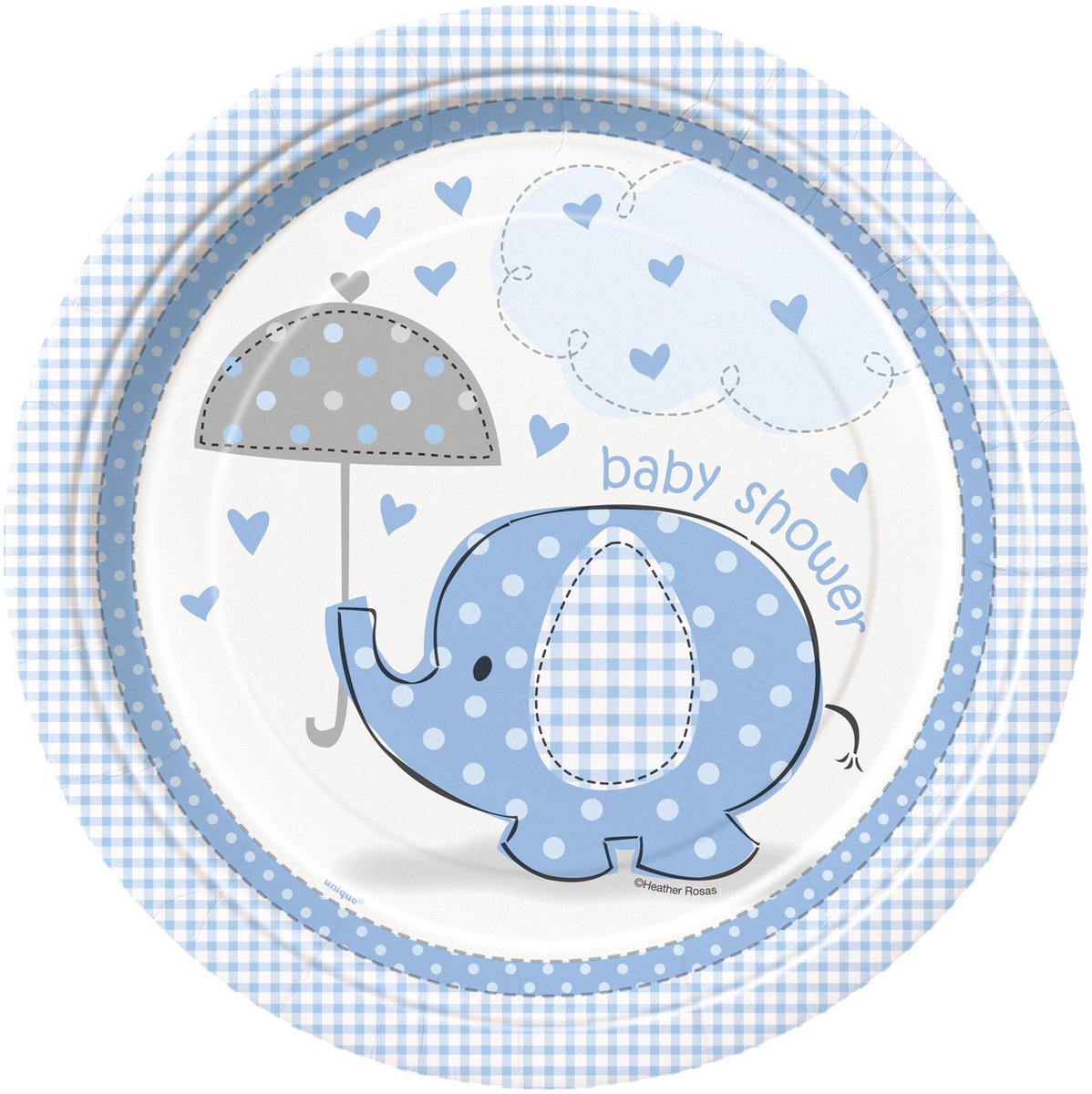 "Olifant" kartonnen bordjes voor Baby Shower 8 stuks - Blauw