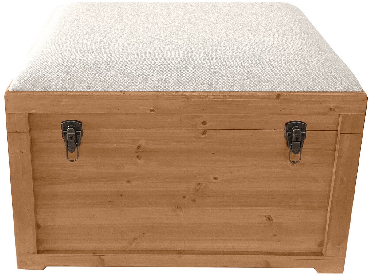 Vente-unique Bankje met opbergruimte met kussen in linnen - H 53 x B 80 x D 40 cm - Naturel en beige - TURZA