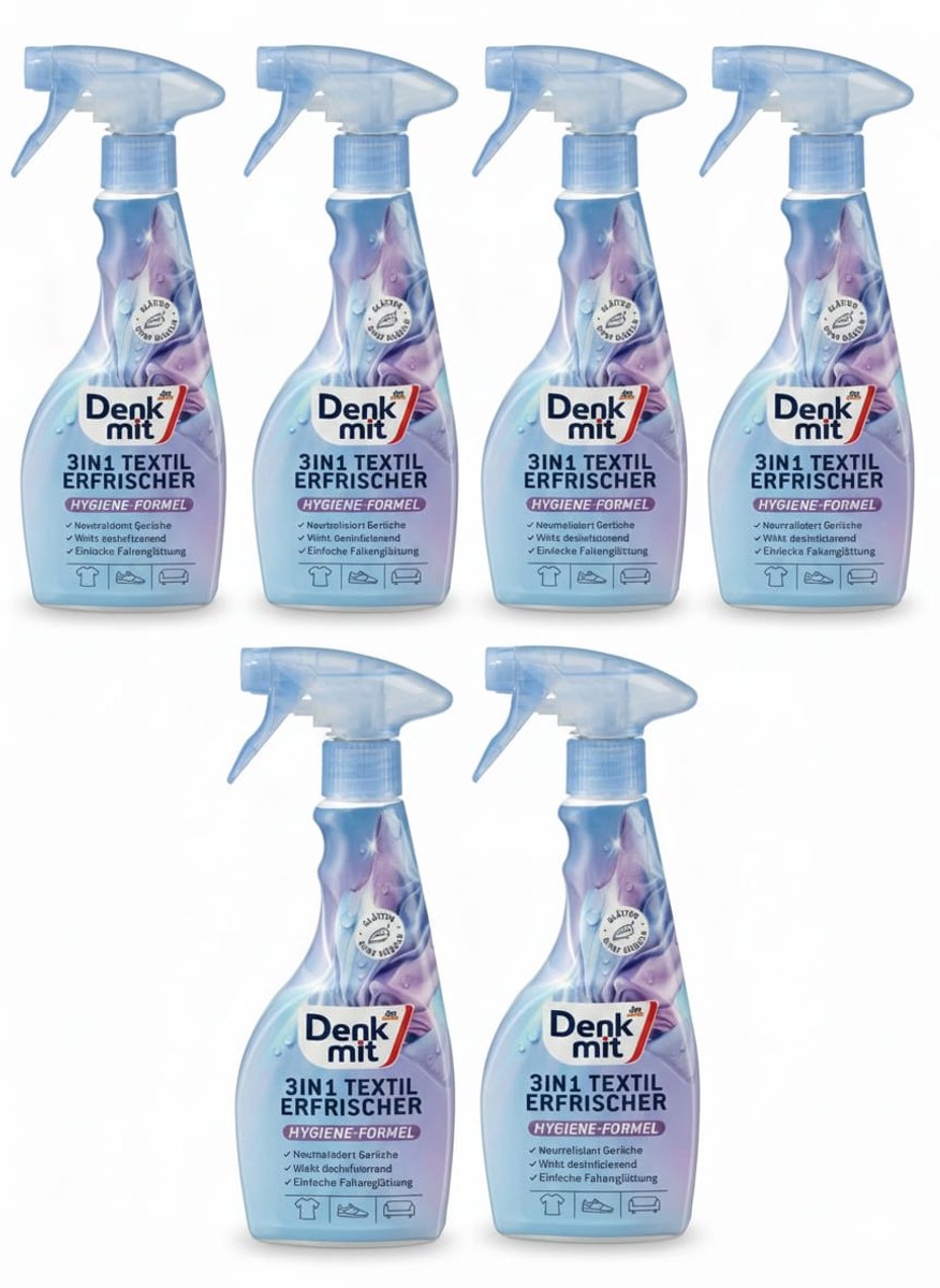 Denkmit Textielverfrisser Spray - Rimpelvrij 3in1 - VOORDEELVERPAKKING | 6x 500ml | Verwijdert nare geuren