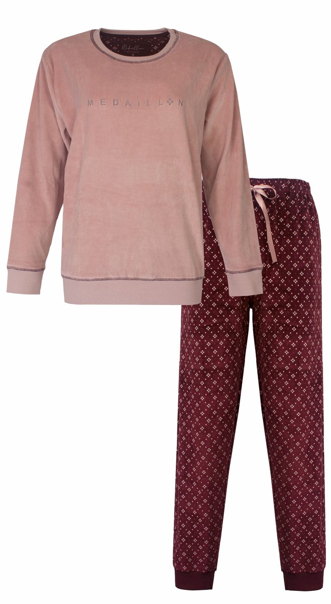 Medaillon dames pyjama Zachte Velours Roze.