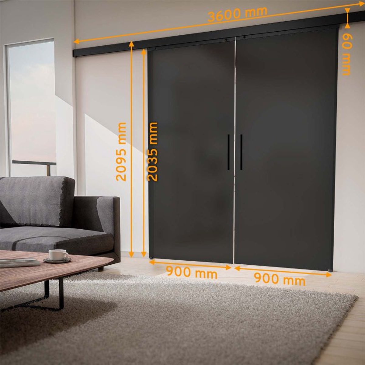 Schulte complete glazen dubbele schuifdeur - 180x203 - antraciet glas - staafgreep-dubbele softclose