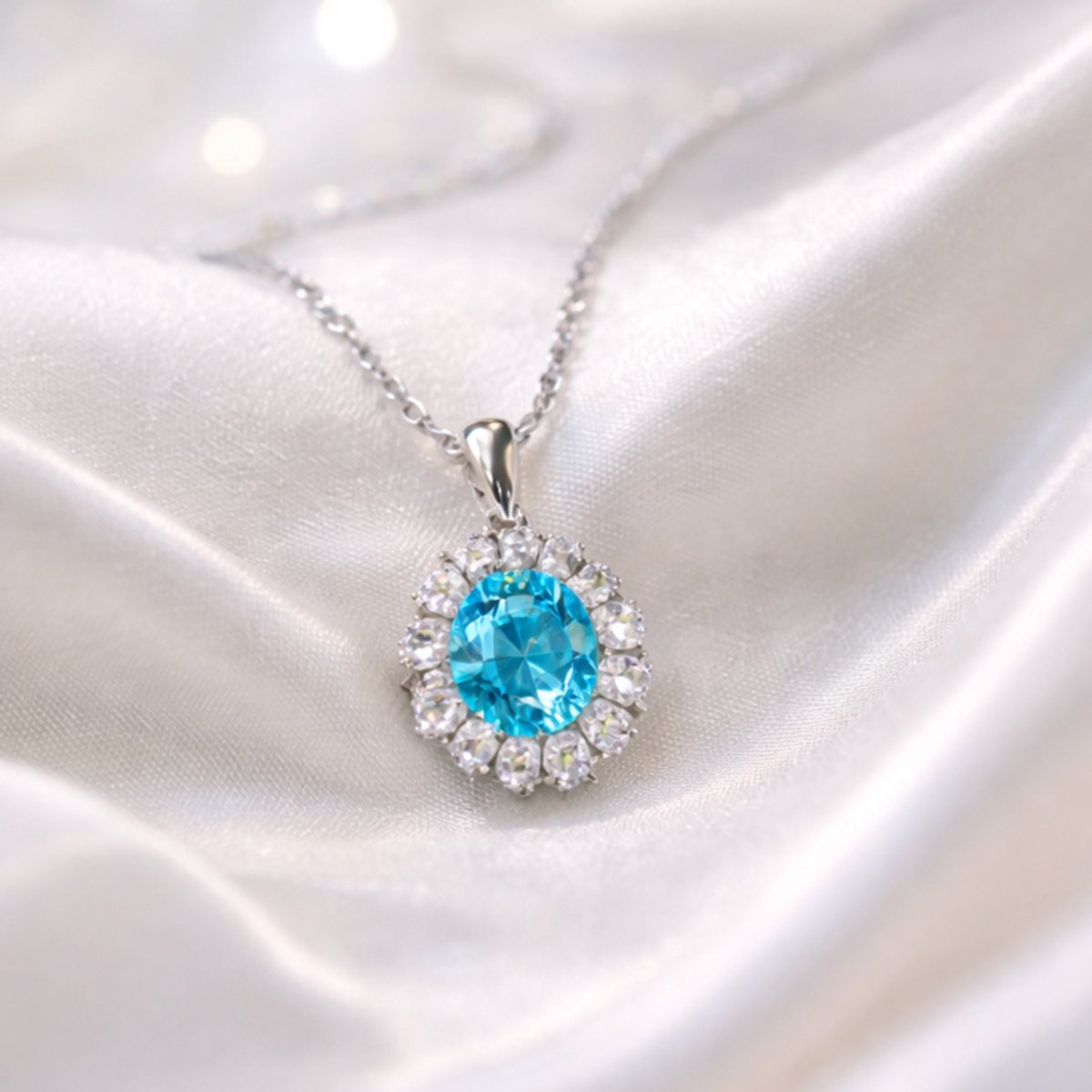 Brendoe Luxe Ketting Dames met Blauwe Steen – 925 Sterling Zilver – Nikkelvrij – Elegante Zilveren Hanger – Cadeau voor Haar