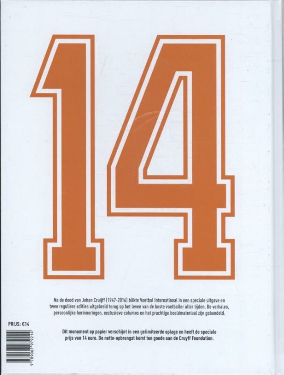 Grote oranje '14' op witte achtergrond. Voetbal International speciale uitgave.