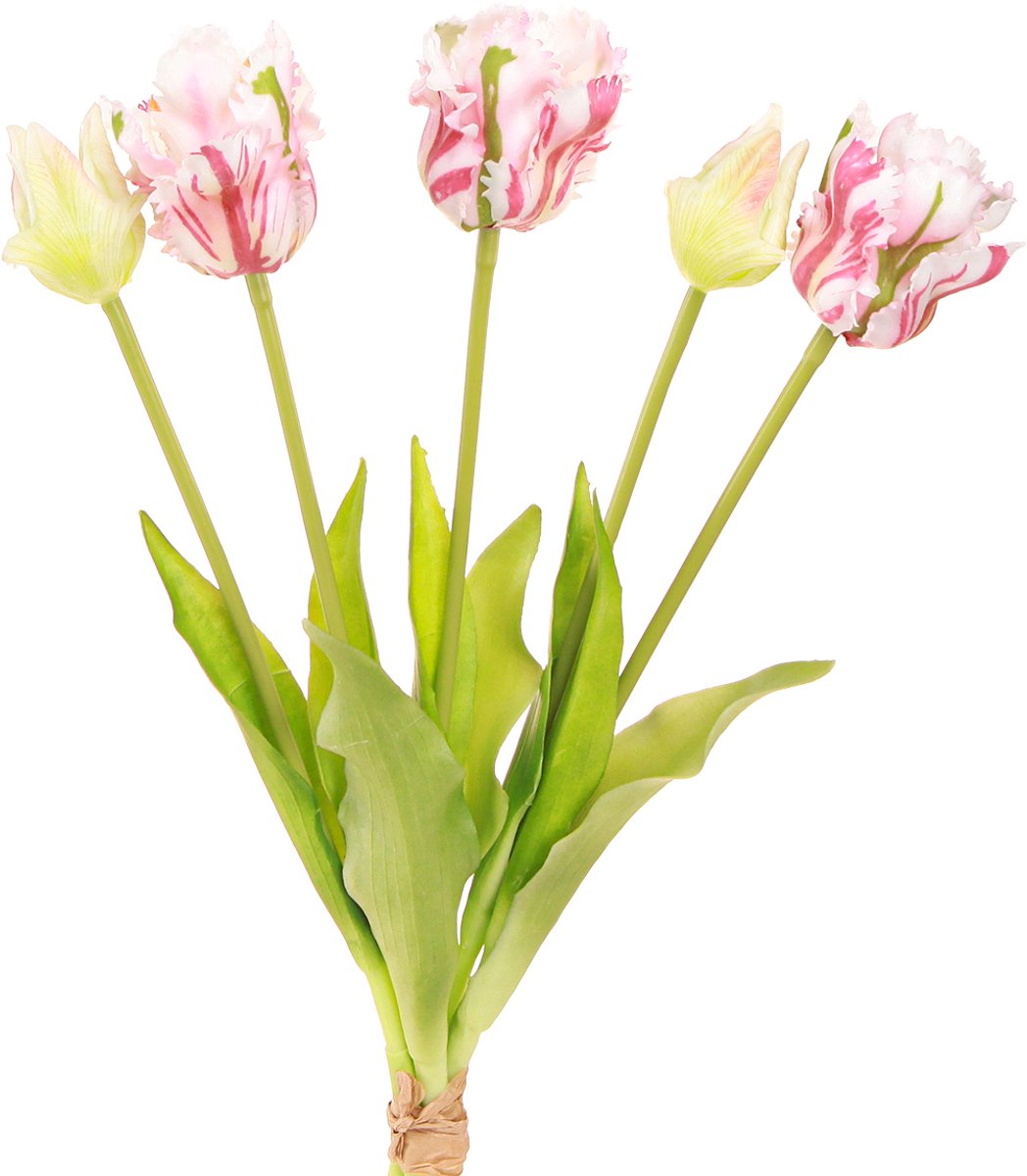 Viana Kunstbloemboeket 5 Papegaaientulpen Kunsttulpen 40cm wit