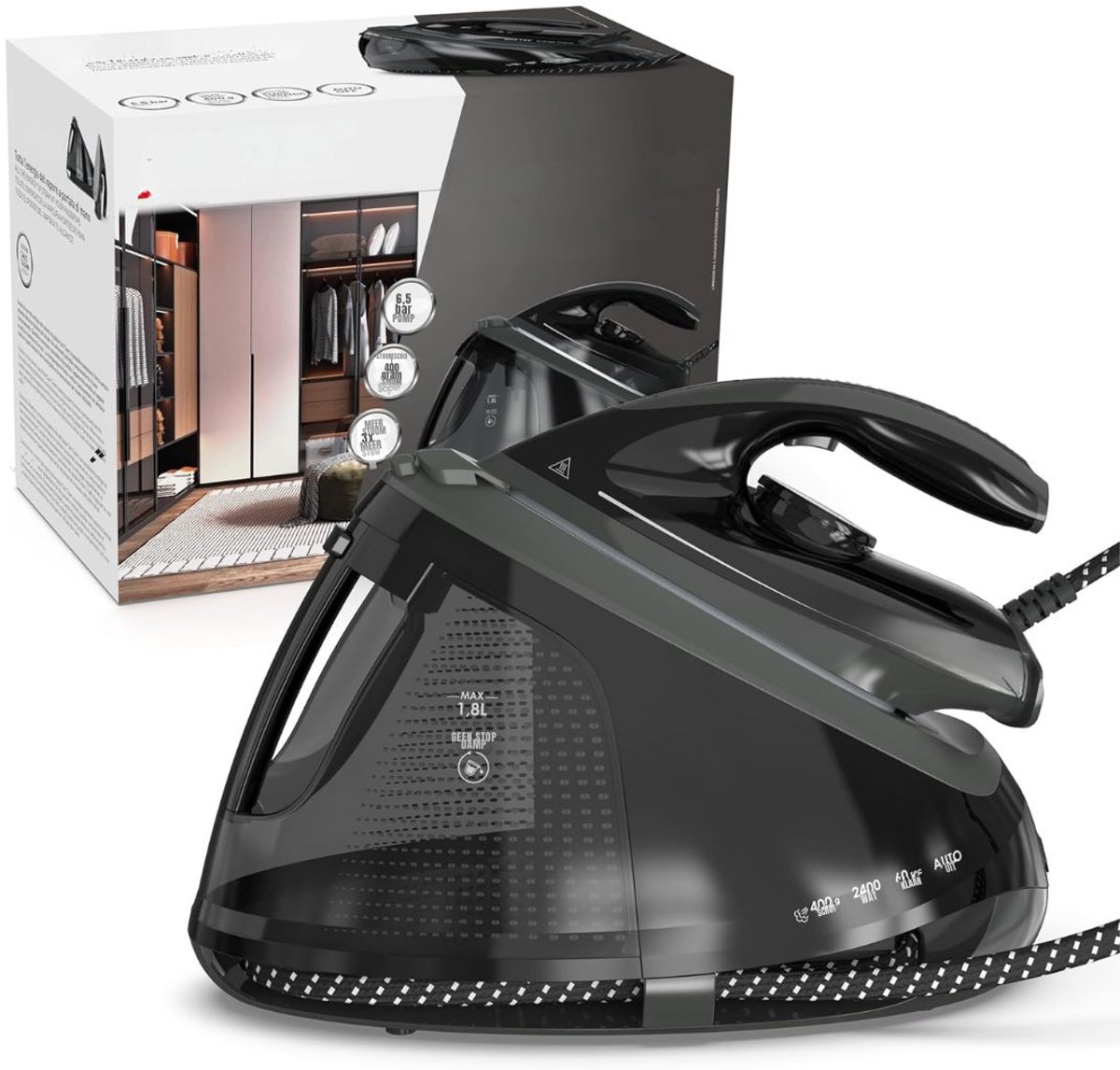 Zyrex® Strijkijzer met stoomgenerator - strijkijzer met stoom - Strijkijzer - Zwart/Grijs - 38cm x 20cm x 1cm