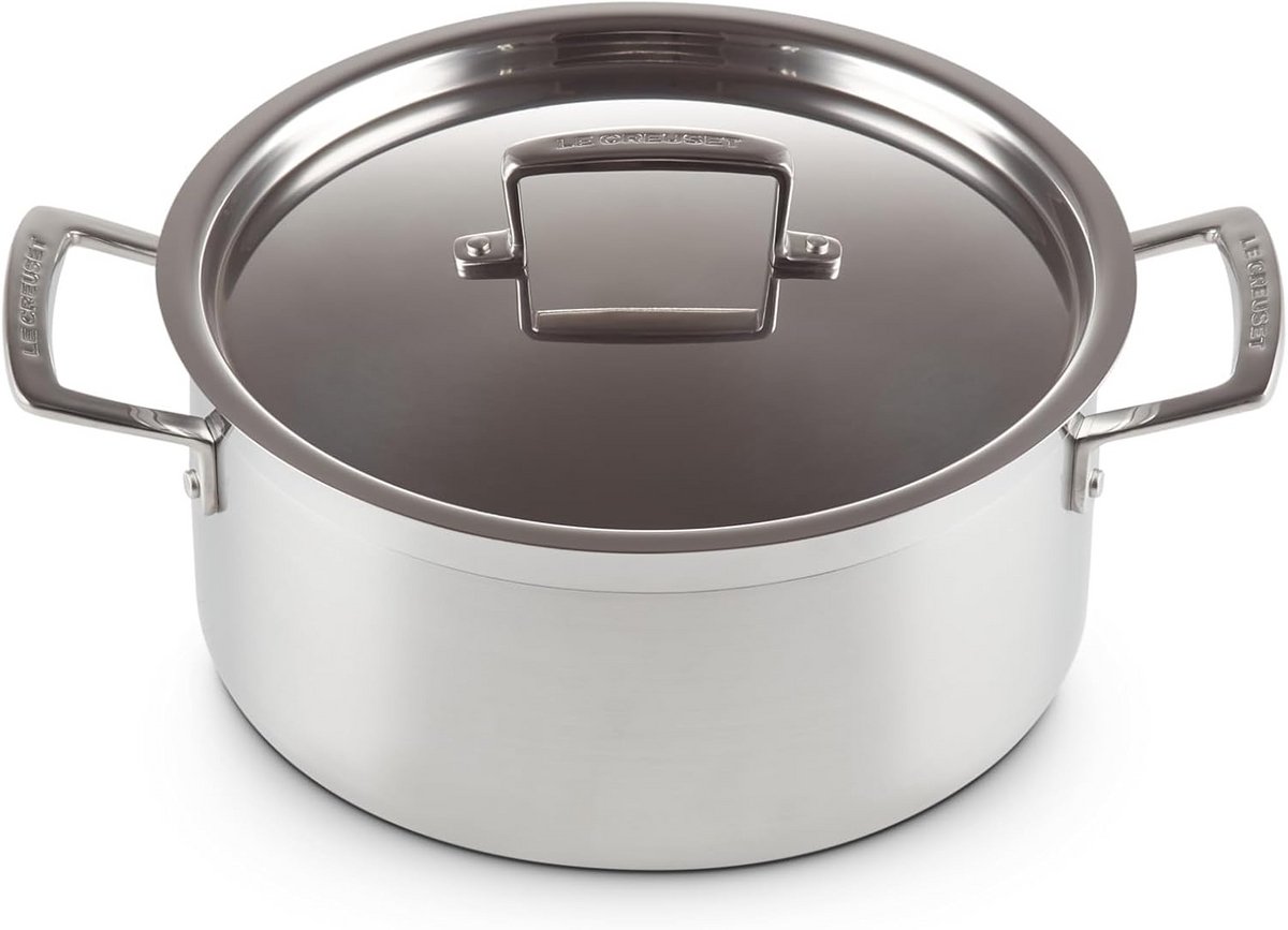 RVS Braadpan Laag met Deksel 24 cm - 3-laags Inductie Geschikt