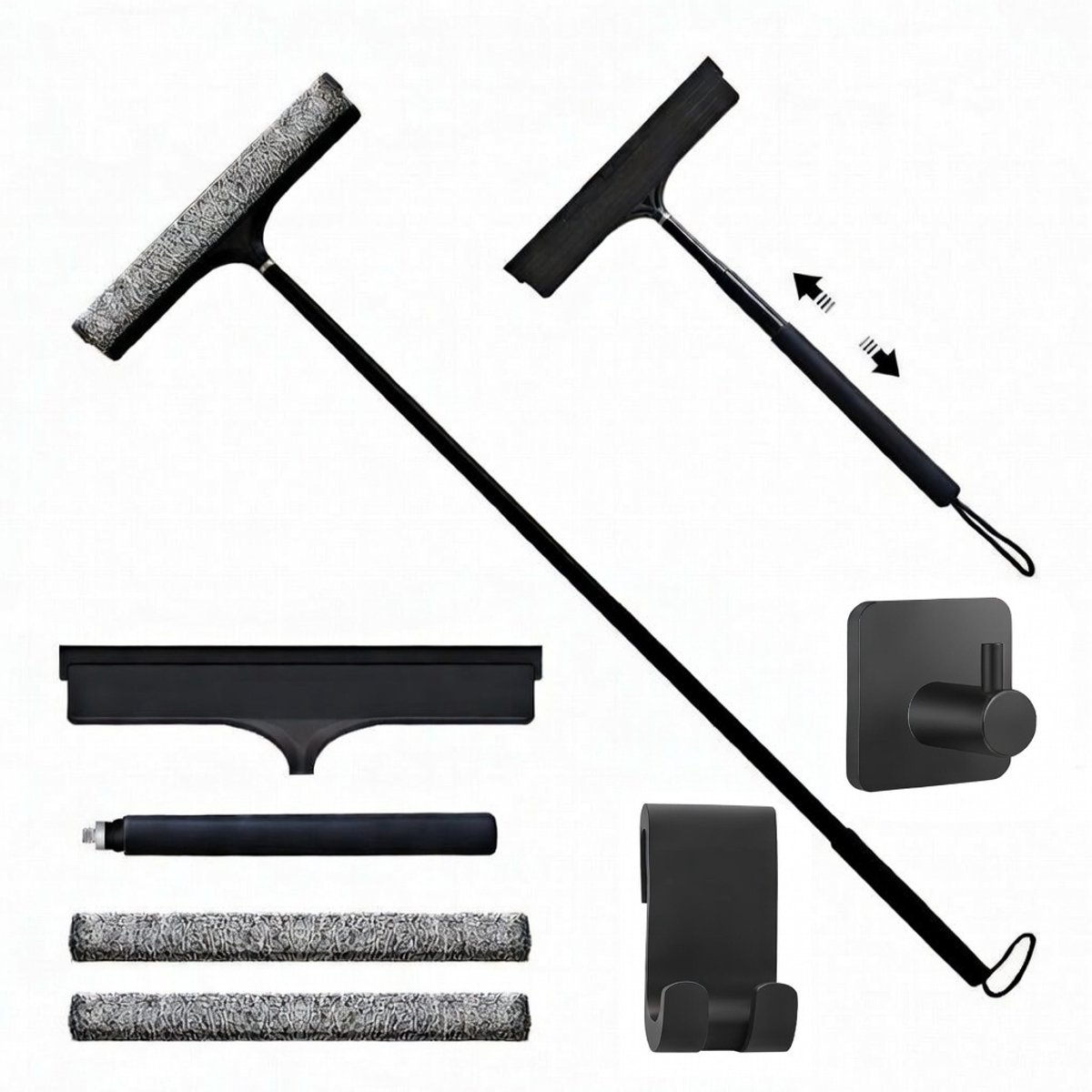 Waterval - Uitschuifbare Raamwisser & Douchewisser - 2-in-1 - Vloerwisser 120 cm - Zwart