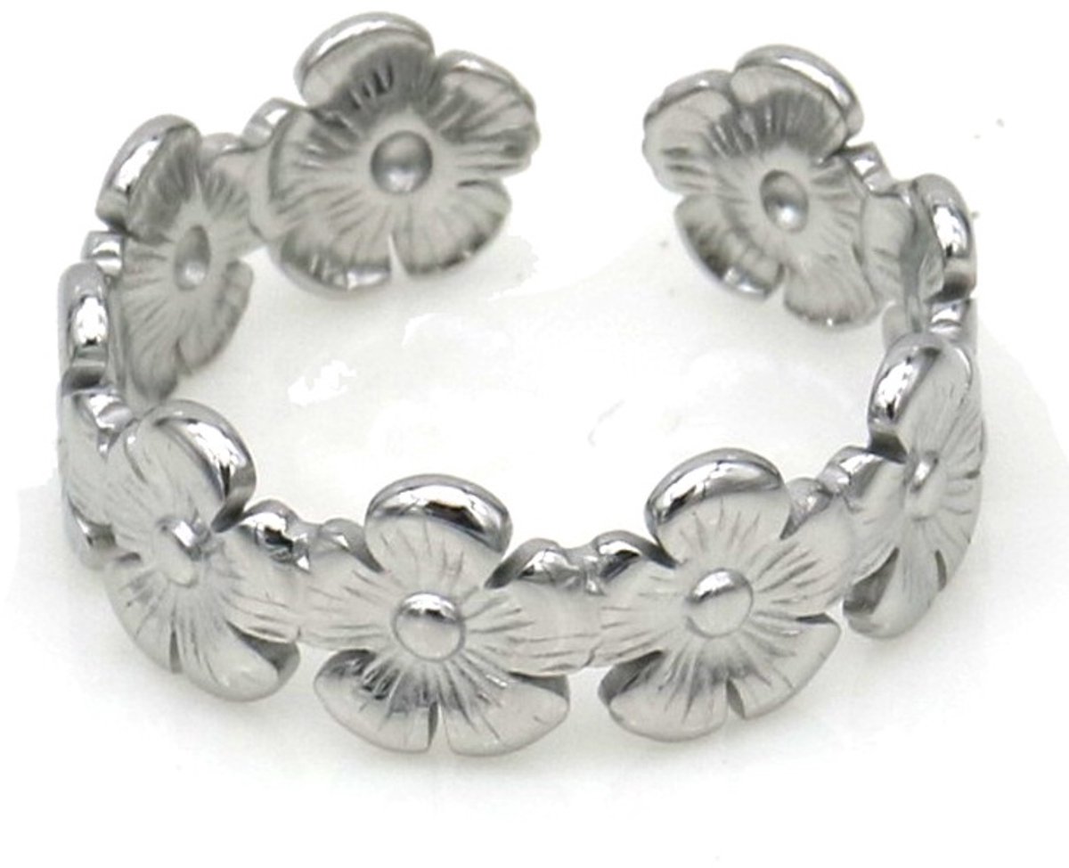 Ring - RVS - bloemen - verstelbaar