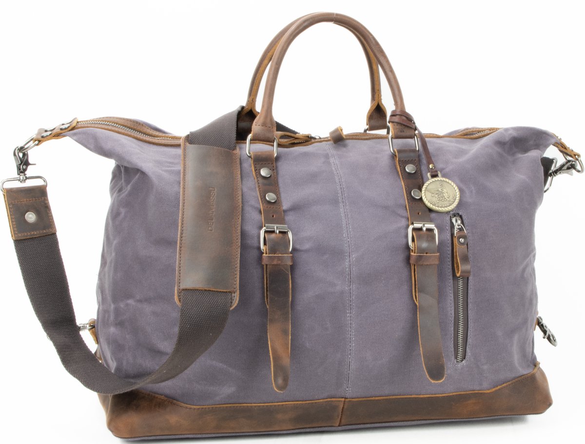 DE LAMASSU® Vintage Canvas Reistas 55 cm – Unisex Weekendtas 42L – Duffel Bag met Echt Leren Details – Waterafstotend