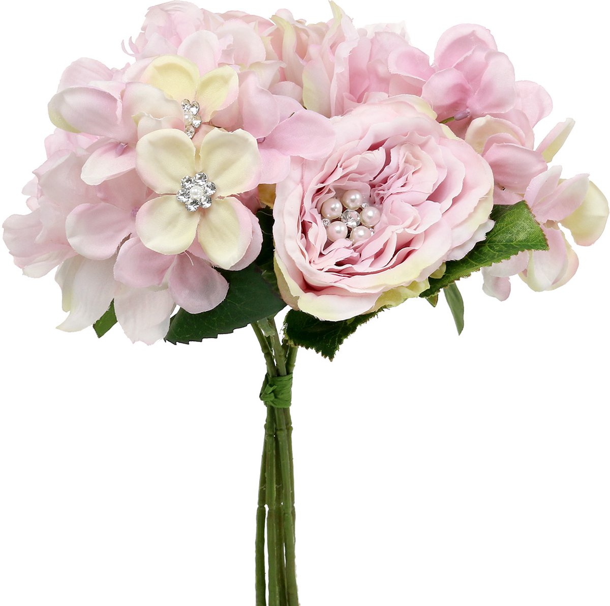 Viana Vintage decoratief boeket in roze met parels en kristallen voor bruilo