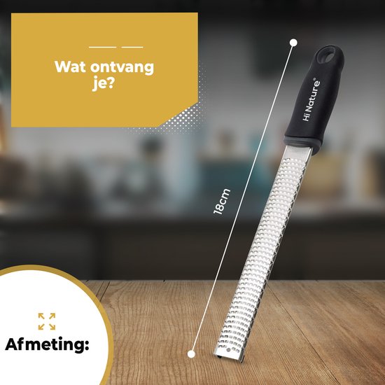 HI NATURE™ Premium Rasp zester - Handrasp lang- Citroenrasp - Kaasrasp - Gemberrasp - Knoflookrasp | Roestvrij staal Zwart