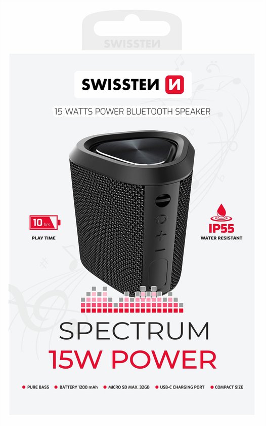 Swissten 52107010 Spectrum Bluetooth Speaker - Draadloze Speaker - 15W - IP55 Waterbestendig - Zwart van Swissten — afbeelding 3