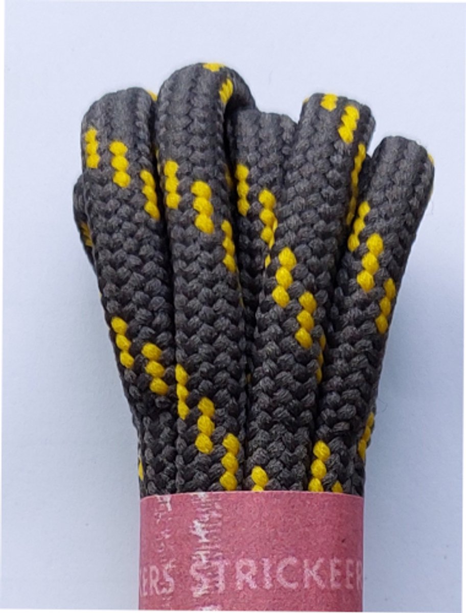 Strickers Veter - Grijs/Geel - Meerkleurig - Extra Dik Rond - Lengte 90 cm - Dikte 5 mm - Bergschoen - Wandelschoen - Schoenveter