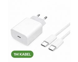 Oplader met USB-C aansluiting Set 25W – Snellader – Inclusief USB-C naar USB-C kabel 1 meter – Oplader – Adapter – Lader – Oplader Set – Geschikt voor Apple iPhone 15 16 17 iPad – Fast – Charger – Cable – Braided – Tablet – Pro – Plus