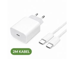 Oplader met USB-C aansluiting Set 25W – Snellader – Inclusief USB-C naar USB-C kabel 2 meter – Oplader – Adapter – Lader – Oplader Set – Geschikt voor Apple iPhone 15 16 17 iPad – Fast – Charger – Cable – Braided – Tablet – Pro – Plus