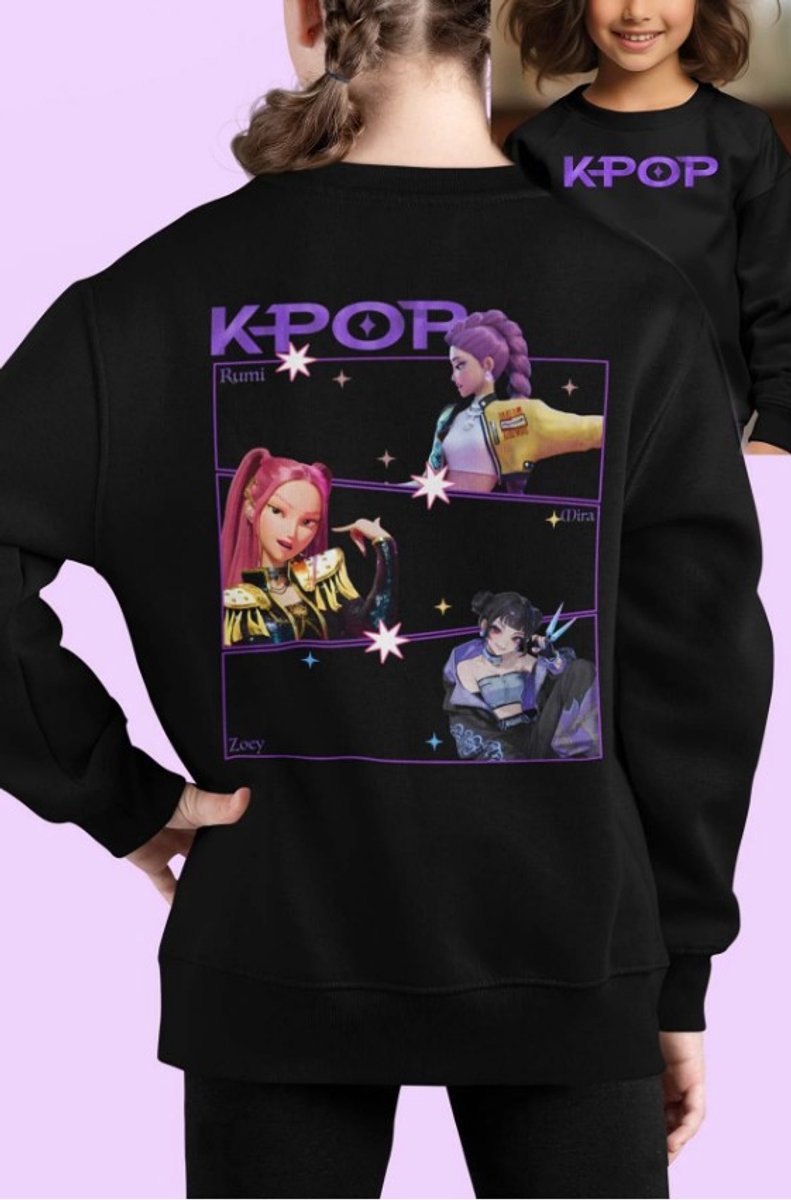 K-Pop Demon Hunters Sweater - KPop - Zwart. Maat 140 cm - 10 jaar.