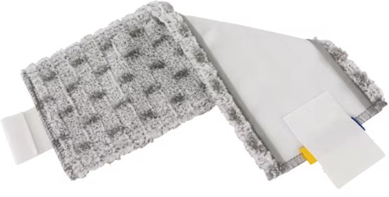 Mop microfibre grise à motif losange, deux bandes velcro blanches sur les côtés.