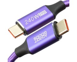 AdroitGoods USB-C naar USB-C PD 3.1 240W Snellaadkabel – 48V/5A EPR – E-Marker Chip – Gevlochten Kabel – 480Mbps Data - Paars - 2m