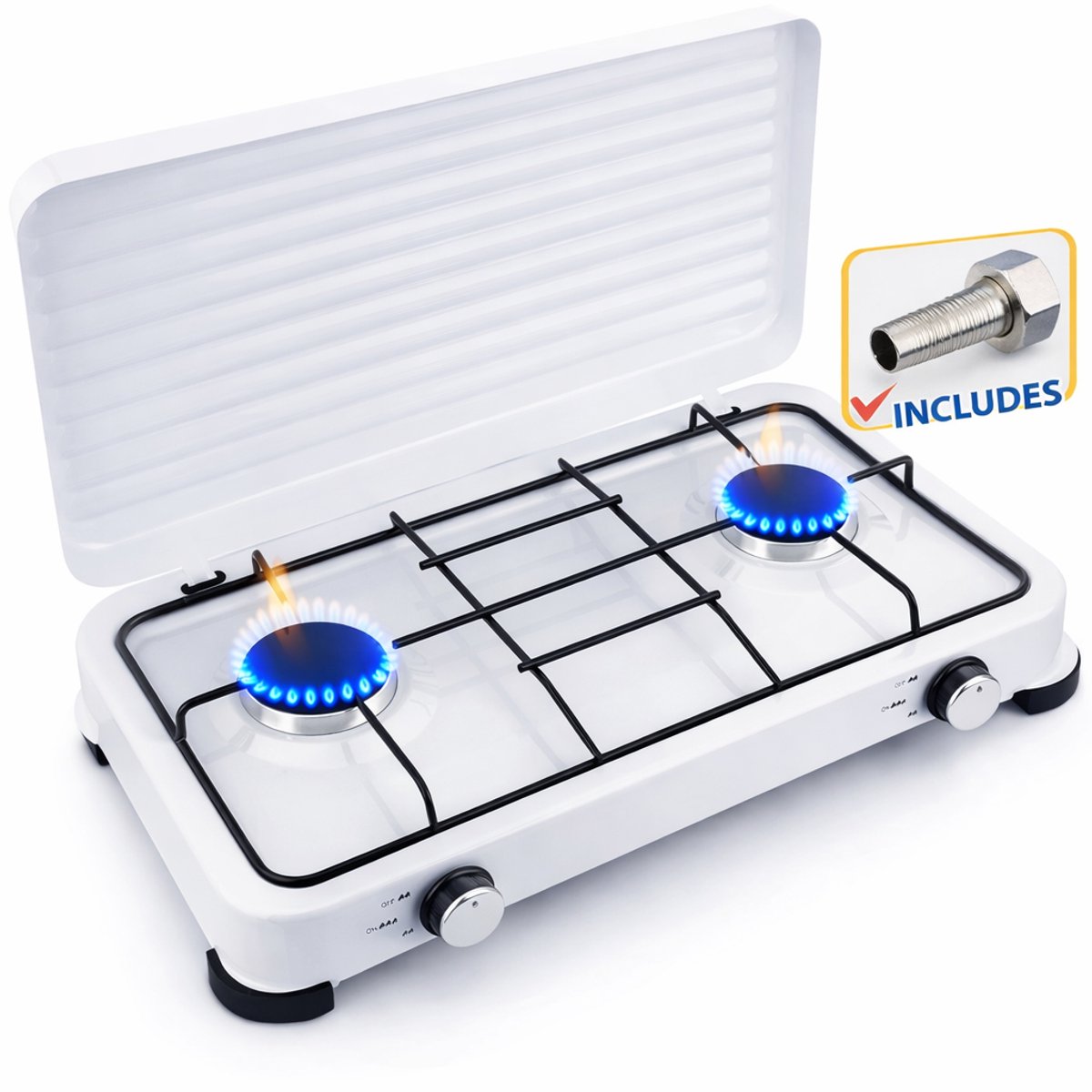 SMH LINE® Gas kooktoestel 2 pits XL - Camping kooktoestel - Gaskomfoor - Wit
