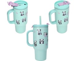 Depesche - PENfection to go beker met rietje - PANDA  (de blauwe beker met de panda's, want de capibara heb ik al)