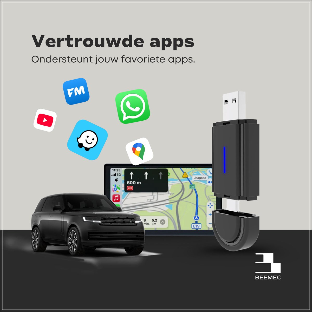 Draadloze CarPlay & Android Auto Dongle Beemec 5GHz USB Plug & Play voor auto vanaf 2017, compact zwart - Afbeelding 5