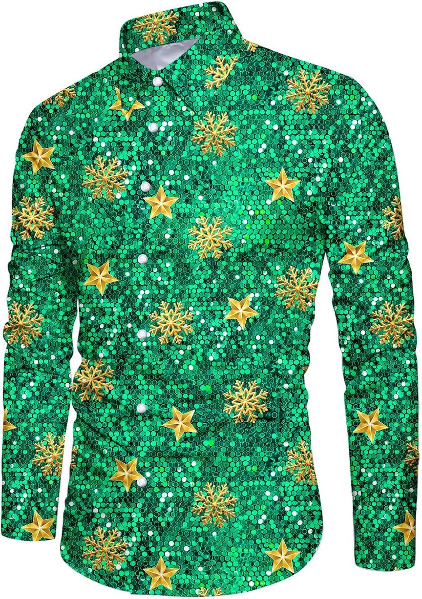 Kerstshirt Heren Lange Mouw 3D Print Grappig Slim Fit Funky Kersttrui Alternatief