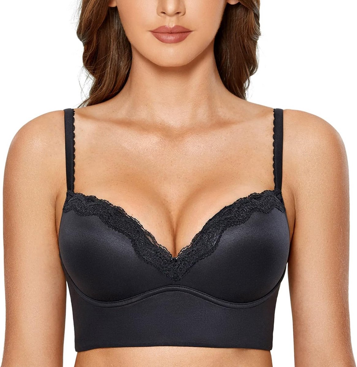 Dames Push-Up Bralette met Bloemenkant en Licht Vampje - Draadloze Longline BH