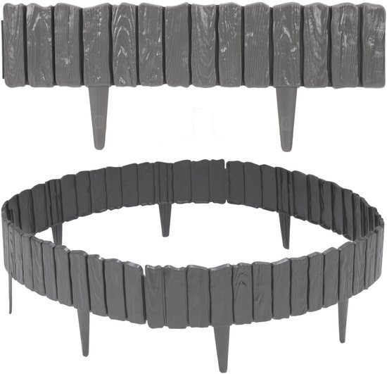 4.6m Kunststof Gazonrand Houtlook - Set van 8 stuks Borderrand - Bedrand Maairand Decoratief Bloembedrand Maaikant voor Tuinpalissade - Antraciet