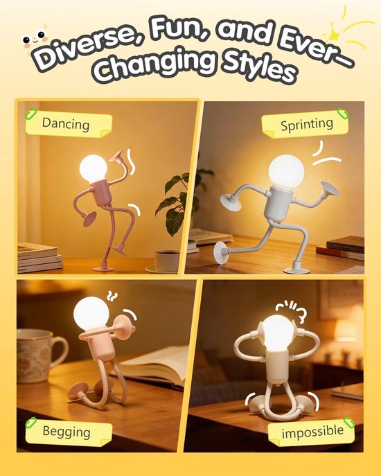Nachtlampje - Funny Nachtlampje - LED Nachtlamp Warm Licht - Decoratief Nachtlampje - Siliconen Buigbaar Lampje - Sportman Design - Zuignap Lamp - Mini Tafellamp - Sfeerverlichting Binnen - 4 Stuks van Merkloos — afbeelding 3