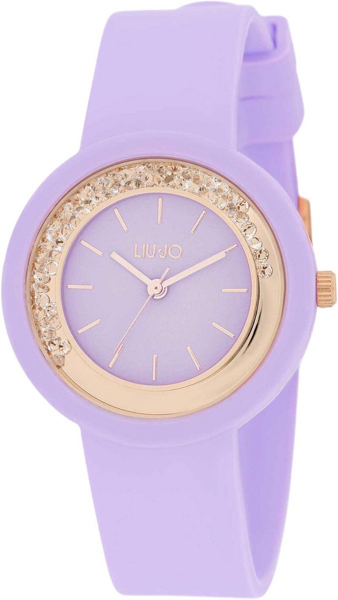 Paars Dameshorloge Siliconen Band Staalkast met Kristallen