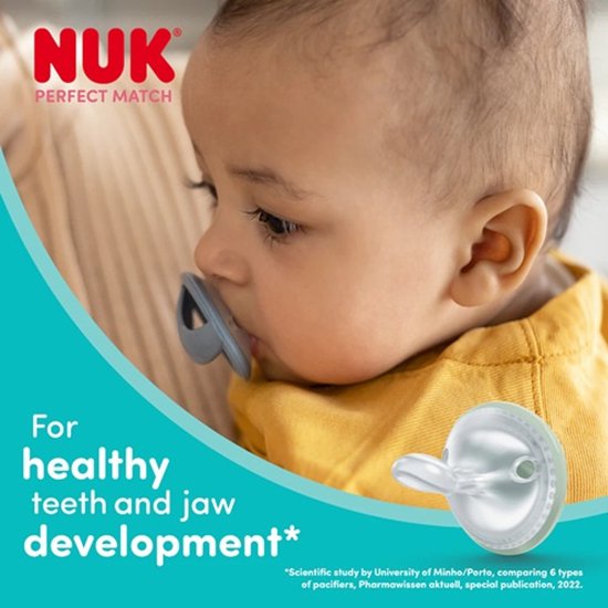 NUK Perfect Match Fopspeen 0–6 Maanden - NIEUW - Siliconen - 2 Stuks - Blauw & Mint Blauw — afbeelding 3