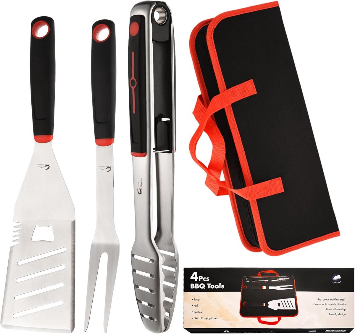 BBQ Gereedschapsset RVS: Spatel, Vork en Tang met Draagtas - Essentiële Grill Accessoires