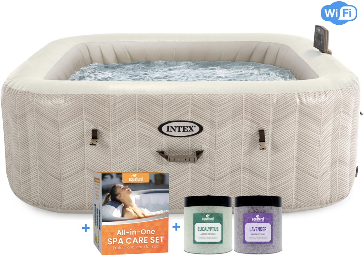 Bol.com Intex PREMIUM PureSpa Chevron Deluxe Bubble Spa + Aquatural Care Set + WiFi aanbieding