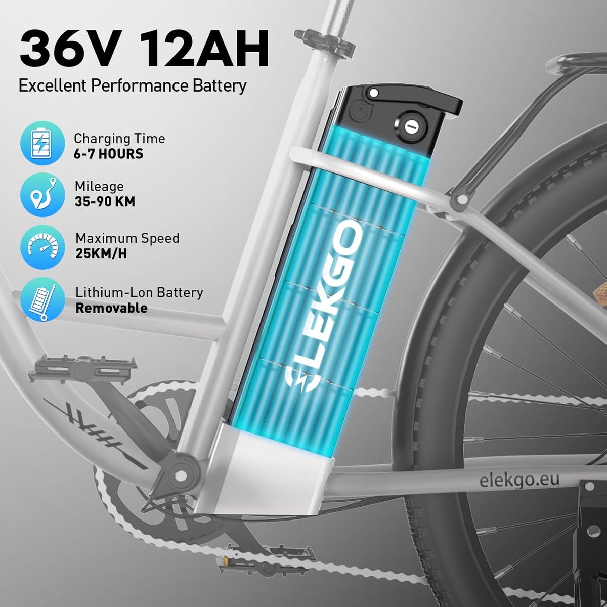Elektrische Fiets Colorway BK8SL - Trendy 27.5 Inch City Commuter EBike met Afneembare 36V 12Ah Lithium Batterij - Mountain E-Bike met 250W Motor - Damesfiets - IP54 Waterdicht thumbnail 4