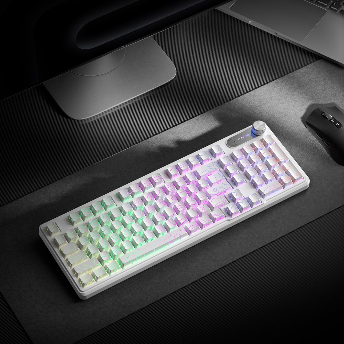 FURYCUBE IP98 - 95% Bedraad Gaming Toetsenbord - 98keys - RGBVerlicht toetsenbord -TFT Scherm - Multifunctionele Draaiknop -RGB - Side Printed PBT Keycaps - mechanisch gevoel - Stil toetsenbord - Comfortable to the touch -White Contour Line thumbnail 6
