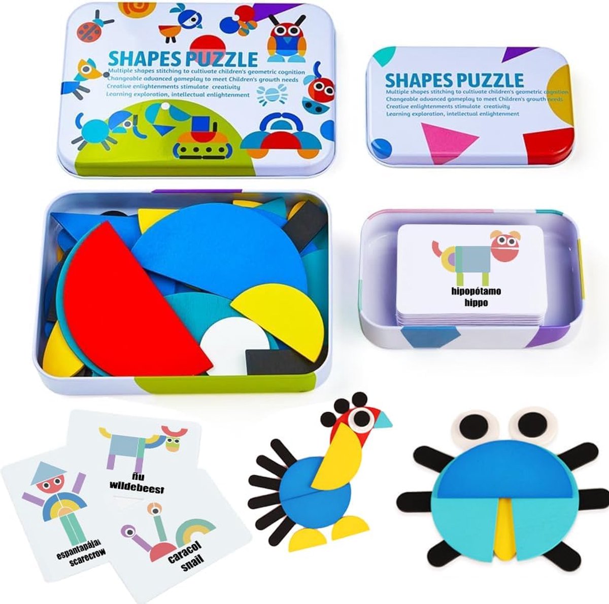 Kinderpuzzels / Educatief Leerspeelgoed / Educatieve Stapel-En Classificatiespellen Geometrisch Patroon Blok Tangram Puzzels