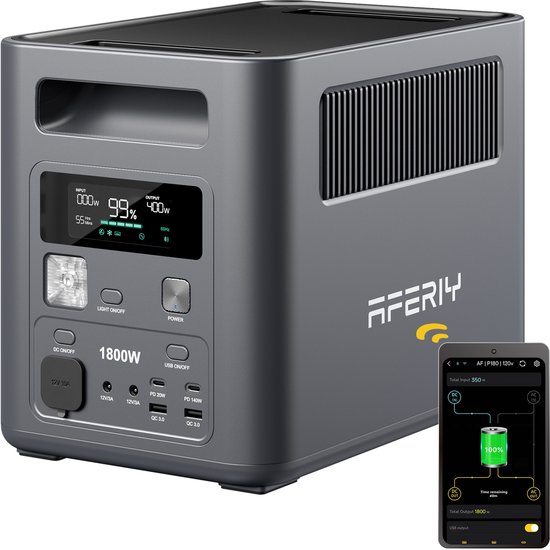 AFERIY Nomad1800 - Draagbaar Powerstation 1024Wh - 1800W AC Output - 36 min Snelladen - 7 Jaar Garantie - LiFePO4 - UPS <10ms - App-bediening