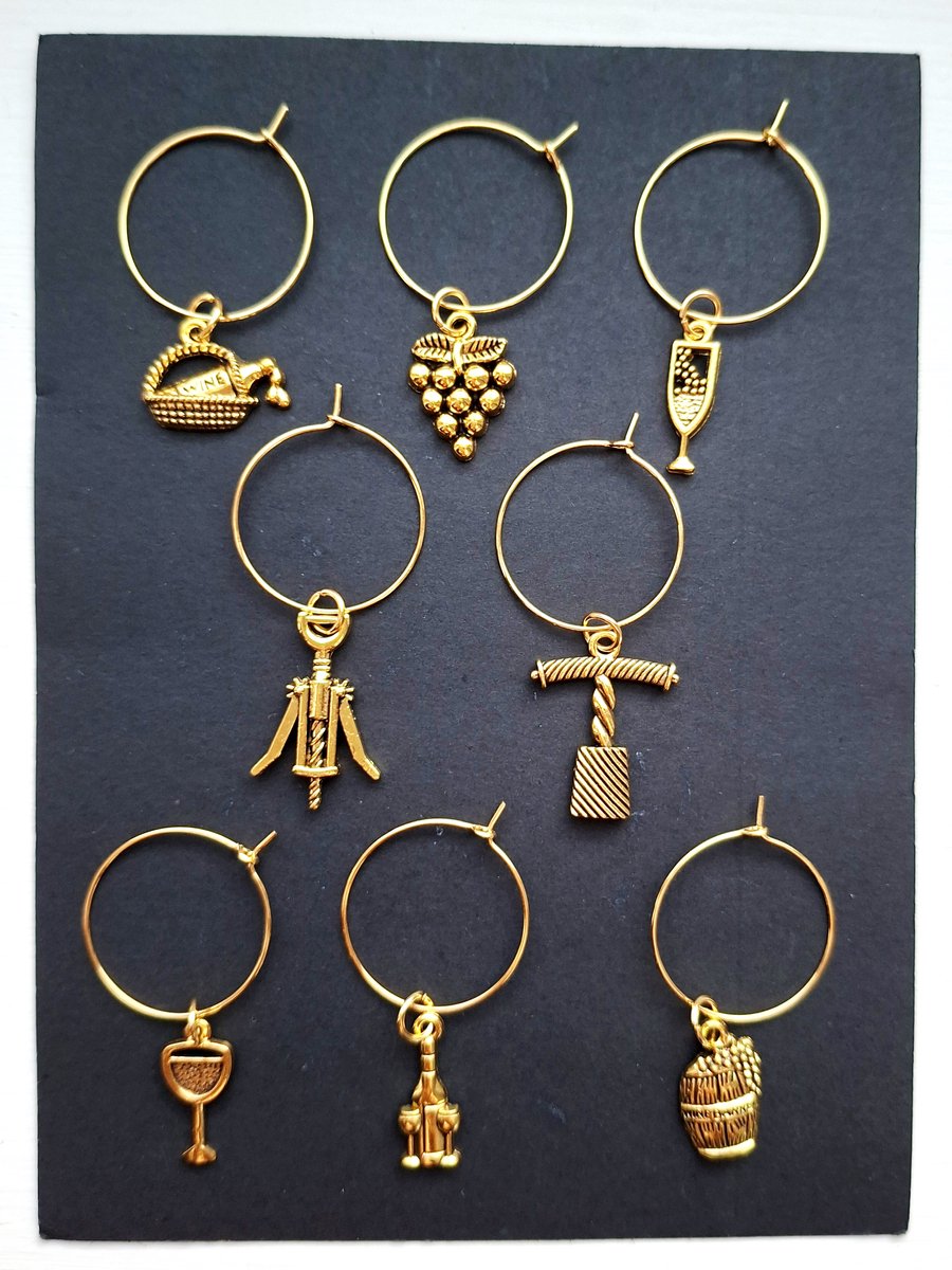 Glasmarkers - wijnglasmarkers - goud kleur - 8 stuks - wijnfiguurtjes