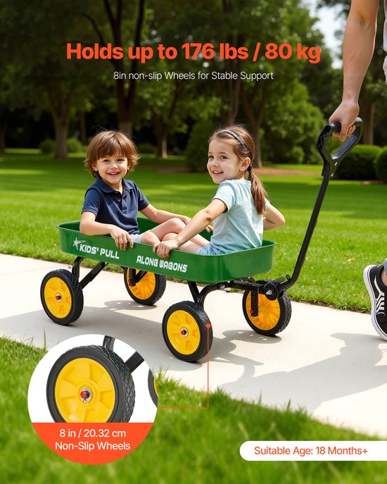 Trekkar voor kinderen, 101 cm peuterwagen, draagvermogen tot 80 kg, terreinwagen met handvat, ideaal voor tuinieren, stranduitstapjes, kamperen en verjaardagscadeaus, groen van Merkloos — afbeelding 4
