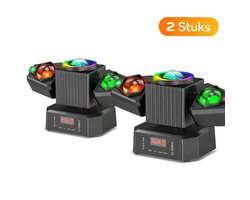 LED Moving Head met 2 Armen 65W – RGBW Beam, Laser & Stroboscoop Effect – DMX512, Geluidsgestuurd & Afstandsbediening – 2 stuks - Professioneel Podiumlicht voor DJ, Feest, Bruiloft & Kerk – TELEO