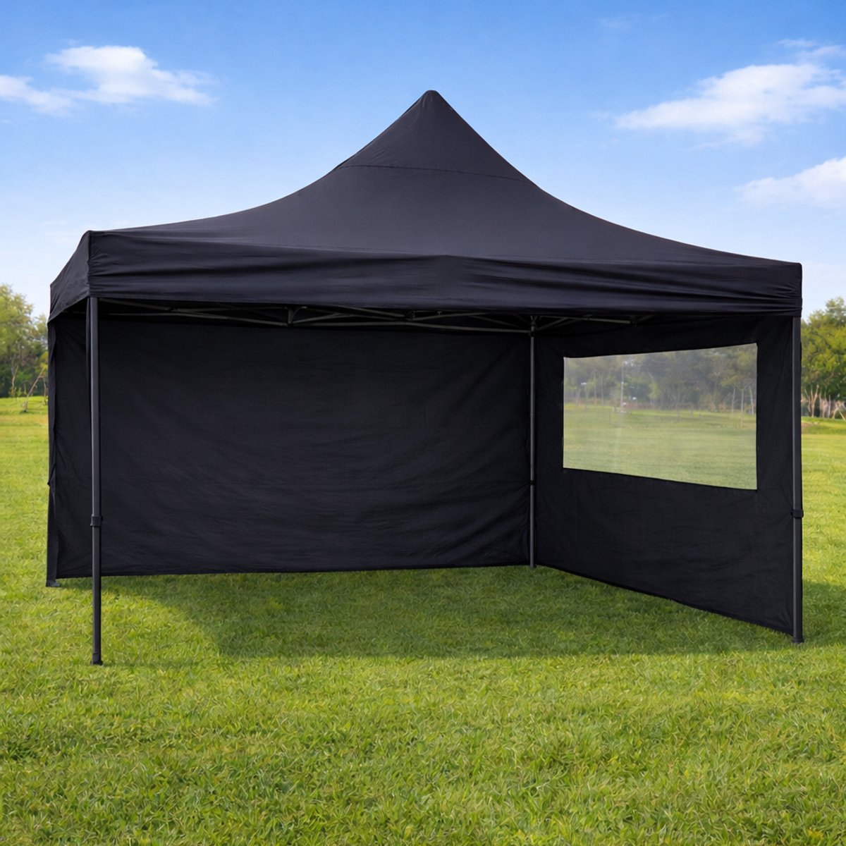 AmbiSphere - Vouwtent Plooitent 3x3m zwart met zwart frame basic inclusief 2 zijwanden