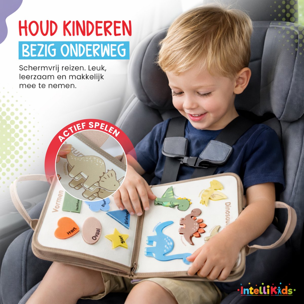 Montessori Activiteitenboek – Busy Board Nederlands – Alfabet, Cijfers & Vormen – Educatief Speelgoed – Motoriek Speelgoed – Dinosaurussen Beige — afbeelding 4