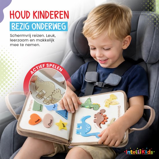 Montessori Activiteiten Boek - Uitgebreide Nederlandstalige Busy Board - Motoriek Map voor Thuis en Onderweg - Perfect voor op Vakantie - Activiteitenboek - Vaardigheden Kinderen - Educatieve speelgoed - Dinosaurus Beige van Merkloos — afbeelding 4