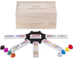 Domino Dubbel 12 Nummers Mexican Train – 91 Stenen met Gekleurde Nummers – Houten Kist met Schuifdek