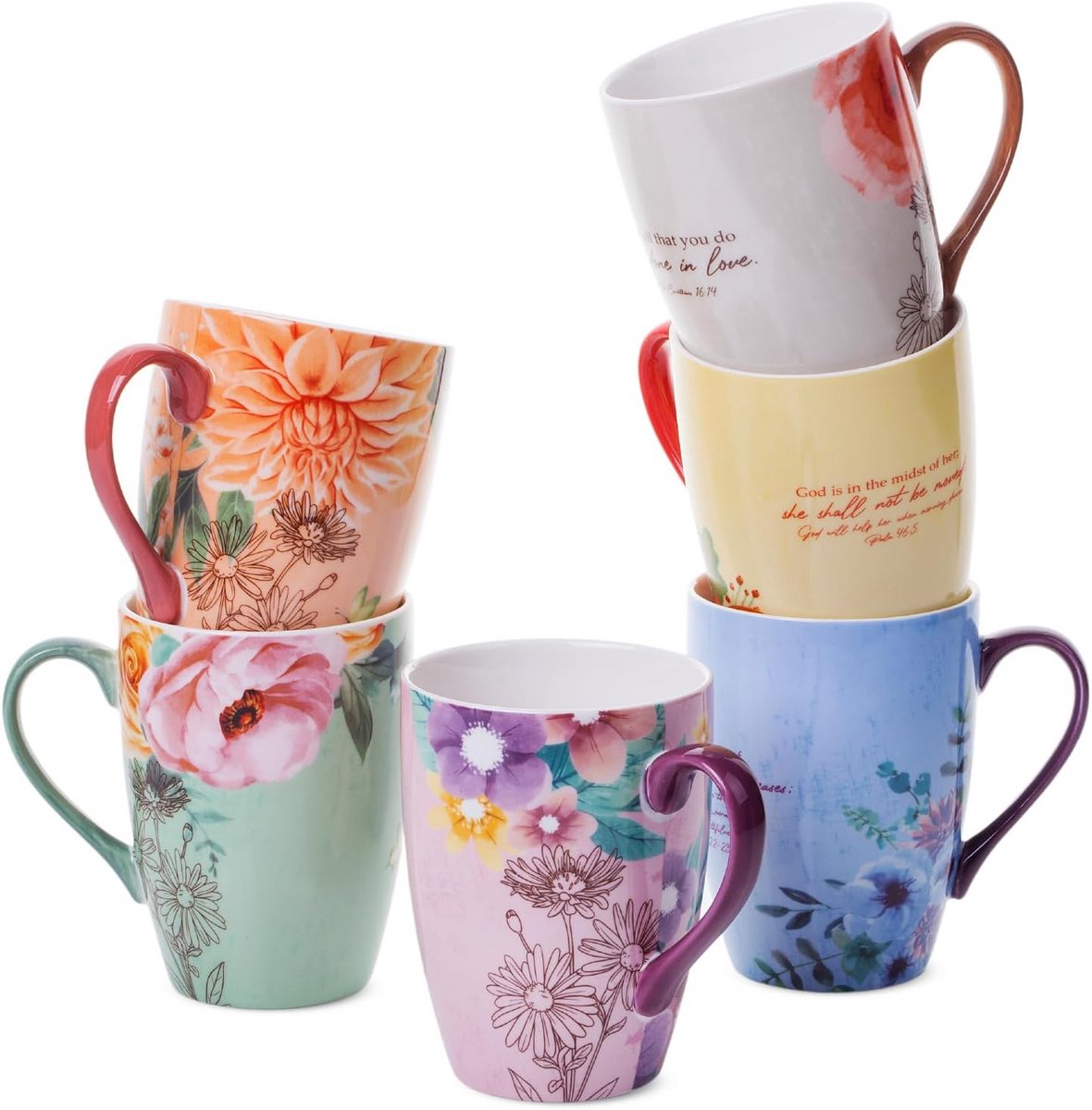 Set van 6 Koffiemokken met Bijbeltekst - Inspirerende Theemokken als Cadeau