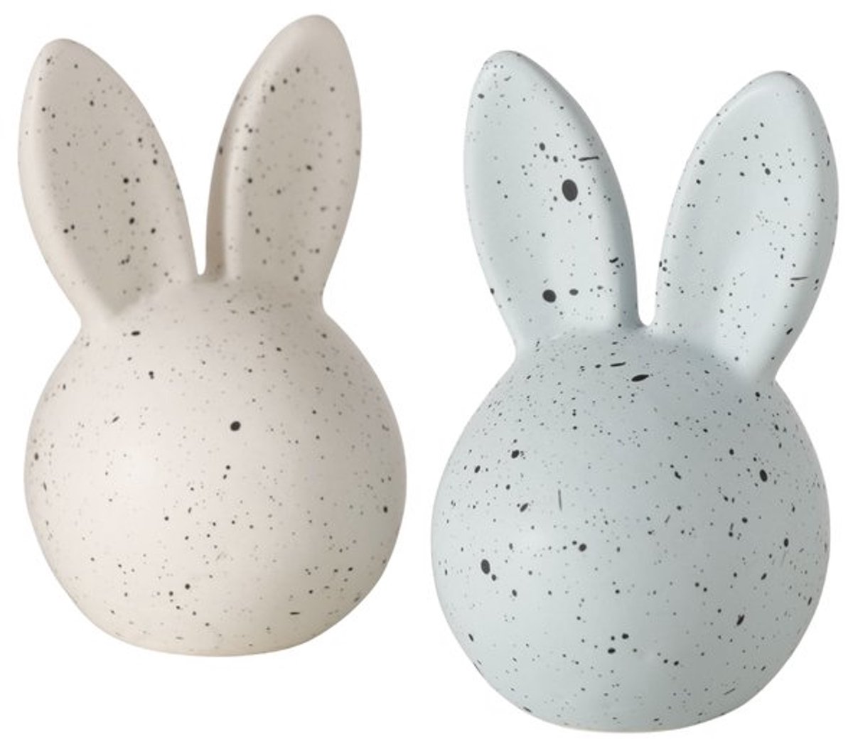 Boltze - Set van 2 - Beeldjes - Paashaas - Hoofdjes - Pasen - Keramiek - Creme en lichtblauw - 4x5x7.70cm