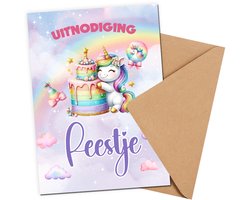 Uitnodiging kinderfeestje + Enveloppen 10 stuks - Thema Unicorn - Beschrijfbaar - Uitnodigingskaarten - Uitnodiging verjaardag - uitnodiging verjaardag feest - Uitnodiging kinderfeestje Jongen of Meisje - Uitnodiging feestje - uitnodigingen - Roze