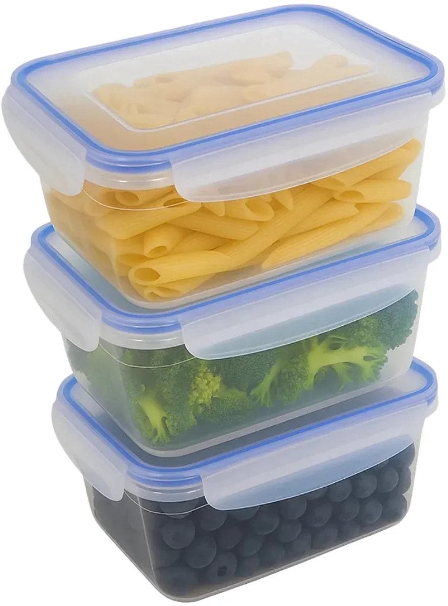 Cookinglife Vershoudbakje Clip & Fresh - Bewaarbakje Lunchbakje - Food Storage Container - Kunststof BPA Vrij - Transparant/Blauw - Luchtdicht Clicksysteem, 1,1 L, 3 Stuks