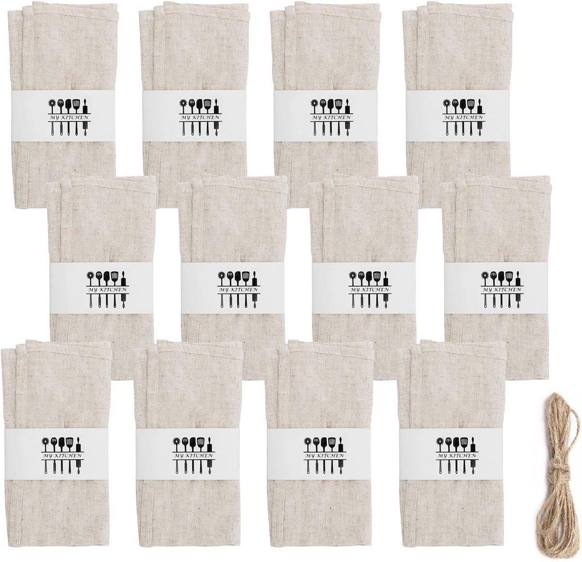 12 Herbruikbare Stoffen Servetten Beige Groen 40x40 cm Natuurlijk Linnen Katoen