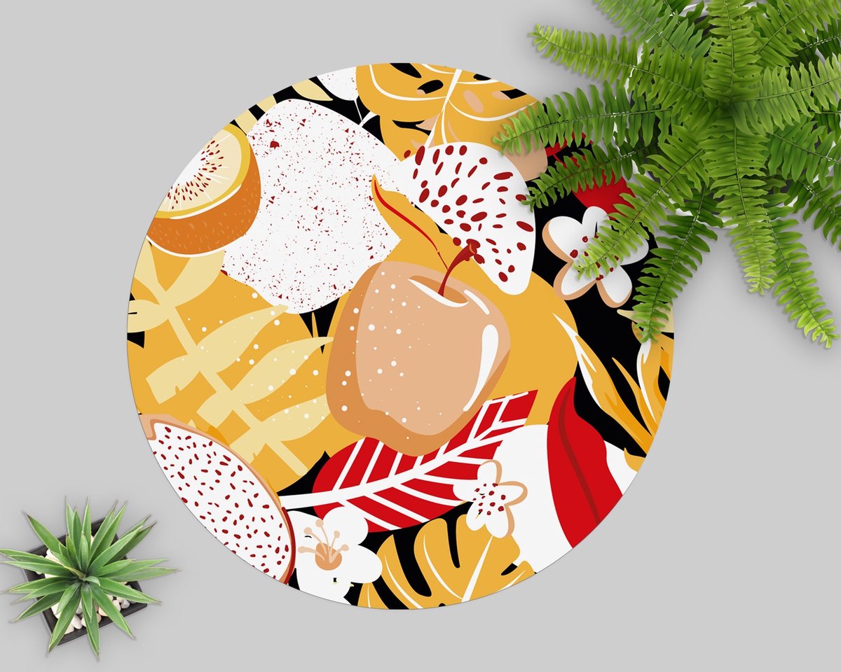 Coloray Vloerbeschermer - Zonnige fruitcompositie Stoel Mat - 100x100 cm - Veelkleurig Bureau Stoel Mat - Vloerbeschermer PVC - Mótif Vloerbeschermer - Ronde Mat - Natuur Thema
